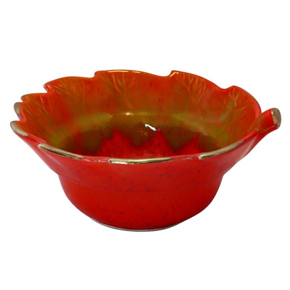 Vintage California Ceramic Pottery Leaf Bowl - Fall Colours and Swirls - Orange - Picture 4 of 5